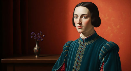 Portrait of a beautiful woman in medieval costume. 3d renderingの素材