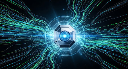 Abstract technology background with hexagon and glowing lines. 3D renderingの素材