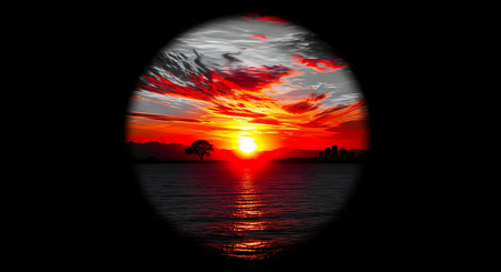 Sunset over the sea. Beautiful sunset over the sea. The sun sets behind the clouds.の素材