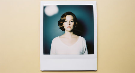 Portrait of a beautiful young woman in a white photo frame.の素材