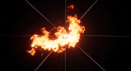 Fiery fire on a black background. 3D rendered illustration.の素材