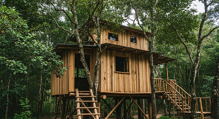 wooden house in the forest, Khao Yai National Park, Thailandの素材