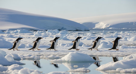 Gentoo penguins (Pygoscelis papua) on the ice floeの素材