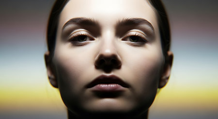 Close-up portrait of a young beautiful woman with perfect skin.の素材