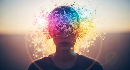 Portrait of young woman with abstract background. Toned image double exposureの素材