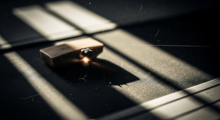 Gold bar on a dark background with shadows. Shallow depth of fieldの素材