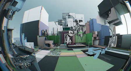 3D rendering of a science fiction spaceship with alien in the backgroundの素材