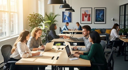 Group of business people working together in modern office. Teamwork conceptの素材