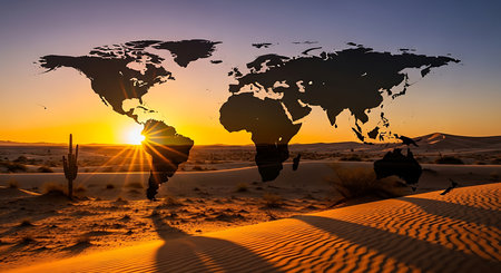 world map in the desert of morocco africa and sunsetの素材