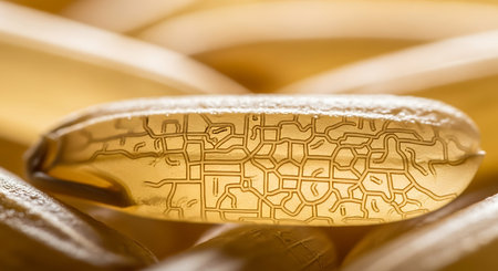 Close-up of a gold zodiac symbol on a golden backgroundの素材