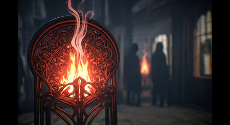 Burning fire in the interior of an old building. 3D renderingの素材