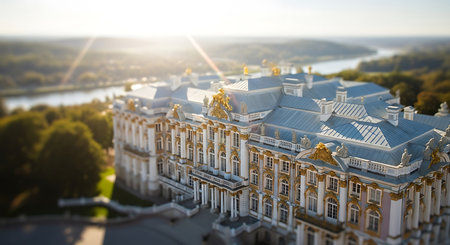 Panoramic view of the Grand Palace in Tsarskoye Selo, Russiaの素材