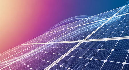 solar energy panels on a blue and pink background. 3d renderingの素材