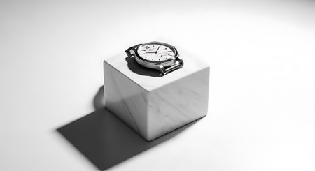 Luxury wrist watch on a white cube. 3D renderingの素材