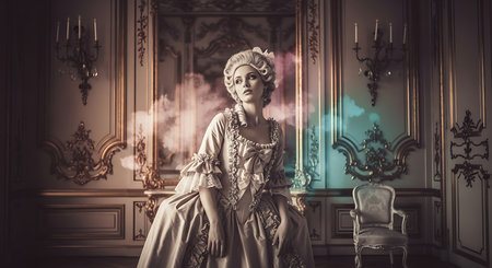 Vintage portrait of beautiful woman in victorian dress. Retro style.の素材