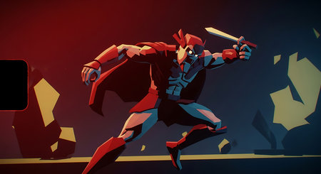 superhero with sword and shield running in the dark 3d illustrationの素材