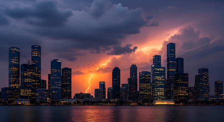 Panoramic view of Miami city skyline at sunset, Florida, USAの素材