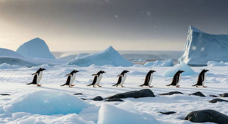 Gentoo penguins on the ice floe in Antarctica.の素材