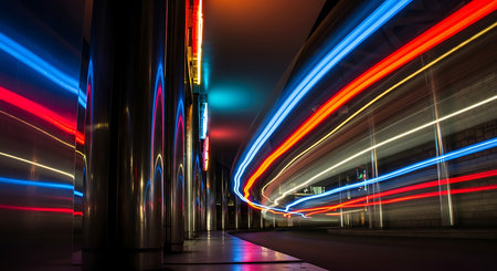 light trails in the tunnel, long exposure photo taken in China.の素材