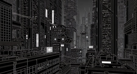 Abstract city background. 3D illustration. Wire-frame style.の素材