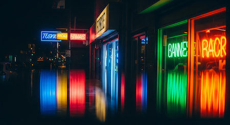 Colorful neon lights on night street in Bangkok, Thailand.の素材
