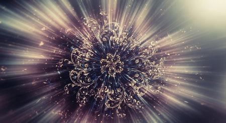 Abstract background with fractal flower. Design element for brochure, advertisements, presentation, web and other graphic designer works. Digital collage.の素材