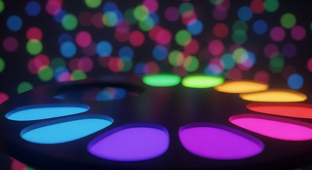 Colorful disco lights on a dark background. Selective focus.の素材
