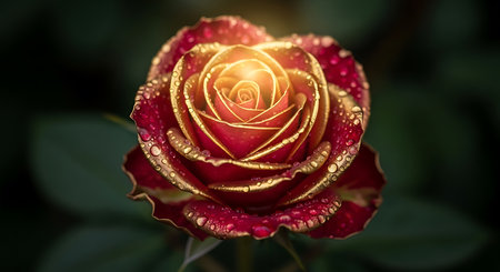 Beautiful red rose with dew drops on petals close upの素材