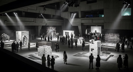 3D rendering of a large group of people in a night cityの素材