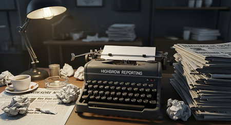 Retro typewriter on a desk with papers. 3d renderingの素材