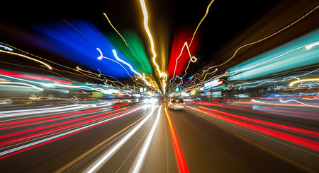 abstract of speed motion on the road in city at night.の素材