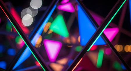 Multicolored lights in the form of a triangle. Abstract background.の素材