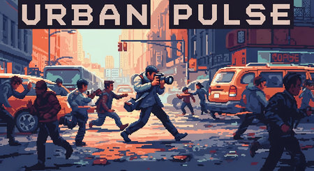 Armed police in action on the streets of the city, vector illustrationの素材