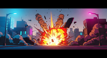 Cartoon fire in the city. Illustration for your design.の素材