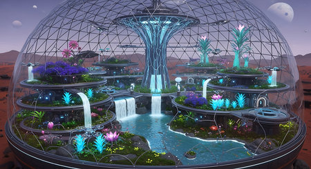 Fantasy alien planet. 3d render illustration of fantasy alien planet.の素材