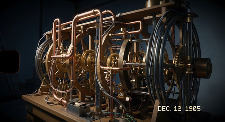 3d rendering of a vintage steam engine inside a factory building.の素材