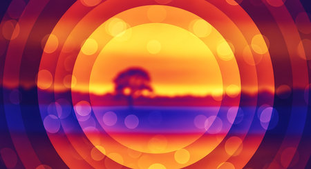Sunset over the sea with bokeh effect. Vector illustration.の素材