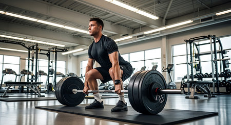 Muscular man lifting barbell in the gym. Crossfit.の素材