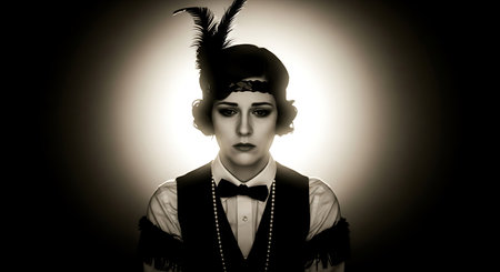 Portrait of a beautiful young woman in the style of the 1920sの素材