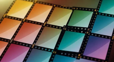 Colorful film strip with shallow depth of field. 3d renderingの素材