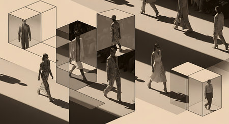 3d illustration of a group of people walking in the city.の素材