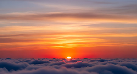 Beautiful sunset above the clouds in the sky. Landscape.の素材
