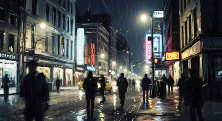 People walking on Oxford street at night. Oxford Street is a major shopping street in London.の素材