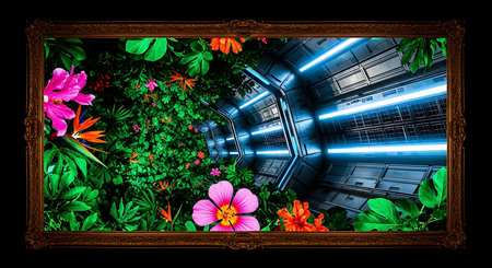 Fantasy alien planet with beautiful flowers. 3D rendering. Computer digital drawing.の素材