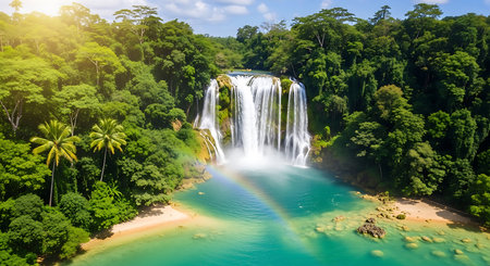 Panoramic aerial view of the beautiful waterfall in the jungle.の素材