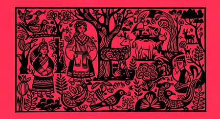 Egyptian hieroglyphs on a red background. Hand-drawn illustration.の素材