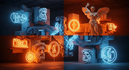 3d rendering of a set of icons and symbols in the form of an angelの素材