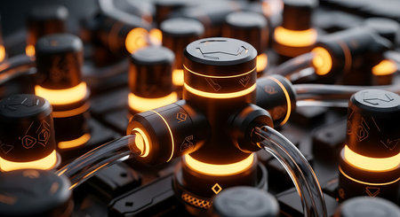 Electronic circuit board closeup. 3D rendering toned imageの素材