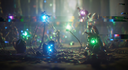 Futuristic Sci Fi Background with neon lights. 3d renderingの素材