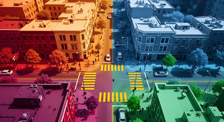 3d render of a city street with crossroads and roads.の素材